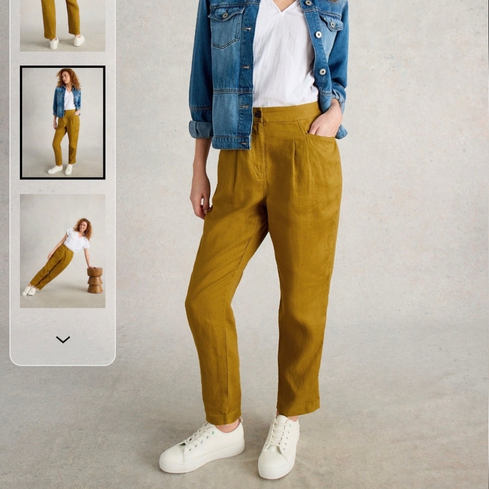 White Stuff Rowena Linen Trousers Mid Chartreuse Size 12